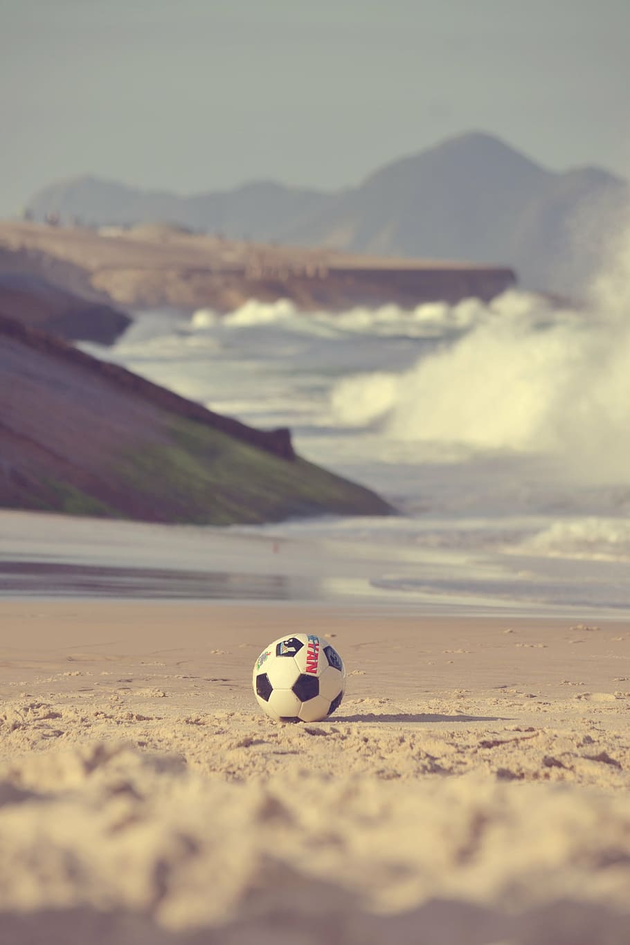 soccer ball, seashore, ball, beach, clouds, coast, daylight, fun, game, island