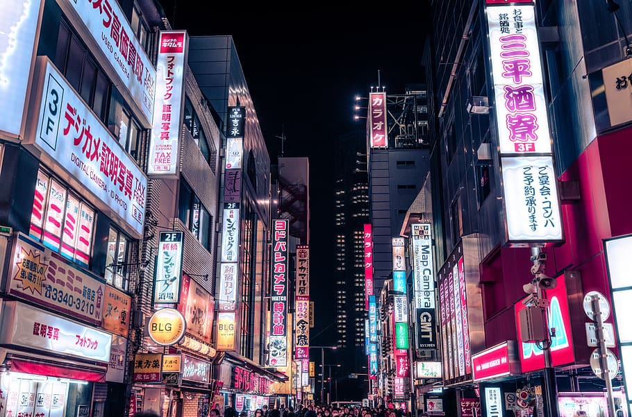 shinjuku, tokyo, neon, night, signs, cyberpunk, cityscape, urban ...