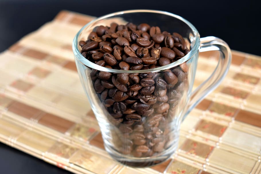 kopi, latar belakang, arabika, rencana krupnyj, cokelat, biji kopi, gandum, makro, gelap, minum