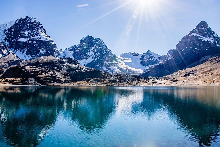lake, glacier mountain, white, sk, nevado, tunicondoriri, bolivia, mountain, scenics - nature, beauty in nature