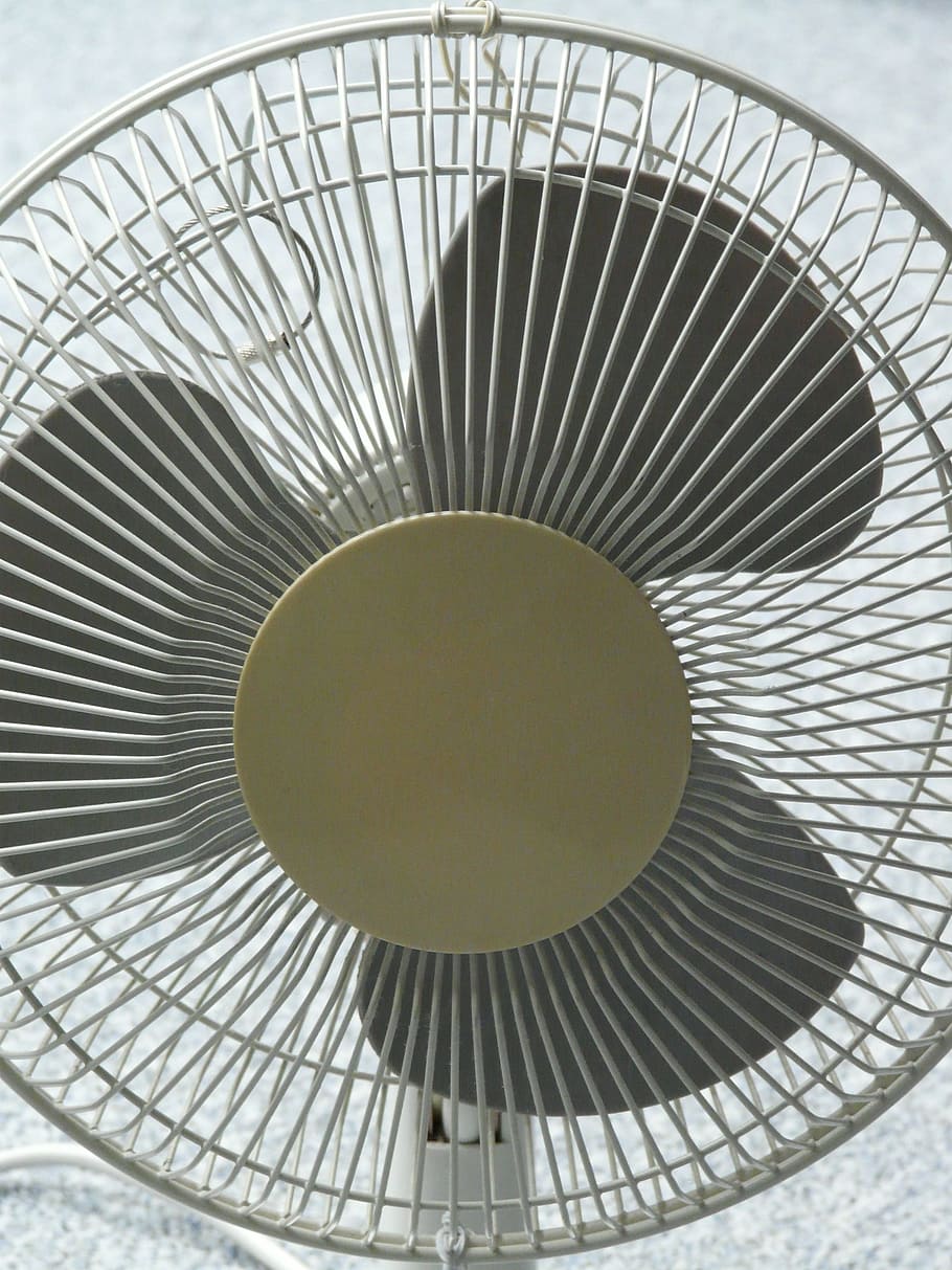 turned-off electric fan, fan, blower, air conditioning, turbine, circulation, cooler, grid, propeller, electrically