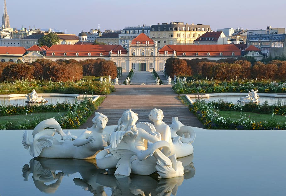 belvedere, castle, baroque, vienna, lower belvedere, austria, prinz eugen, morning light, barockschloss, barockgarten