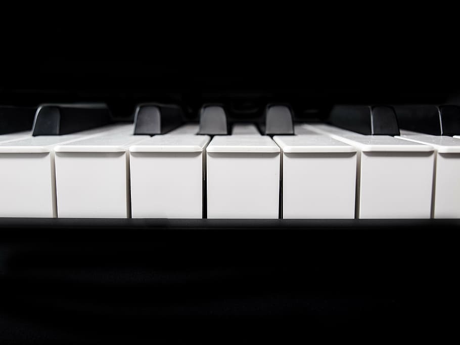 closeup, foto, piano, kunci, keyboard, musik, keyboard piano, instrumen, hitam, putih
