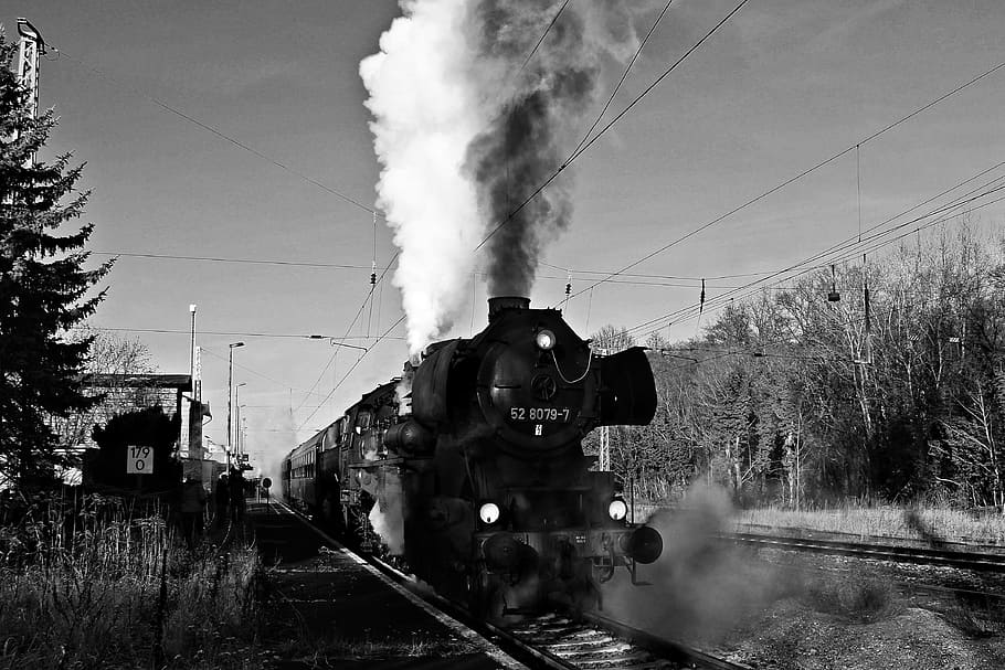 Lokomotif Uap, Kereta Api, Lokomotif, kereta uap, kereta api nostalgia, uap-plus, nostalgia, secara historis, dr-52 8079 7, jerman timur deutsche reichsbahn