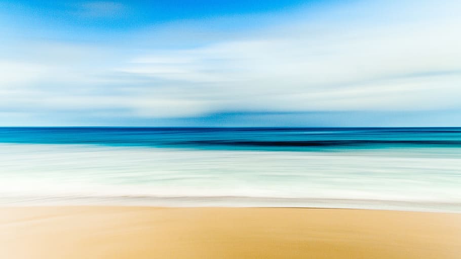 beach, sand, shore, ocean, sea, water, horizon, blurry, sky, scenics - nature