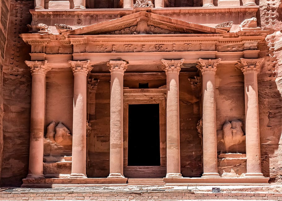 petra, jordan, treasury, ancient, monument, architecture, landmark, desert, culture, facade