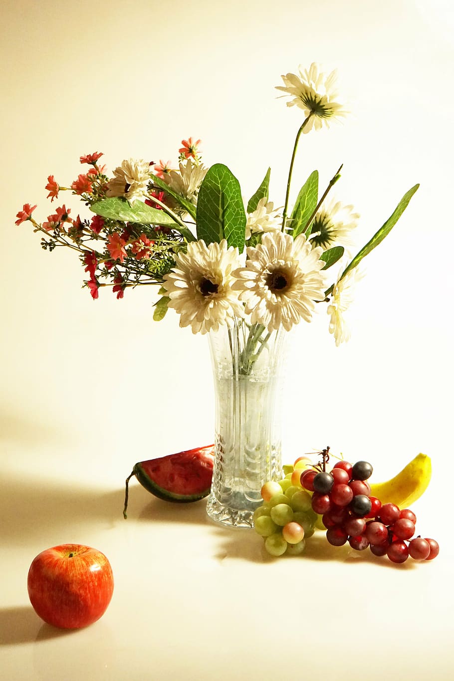 white, gerbera daisy flowers, red, daisy flowers centerpiece, still life, flower, photography, freshness, fruit, plant