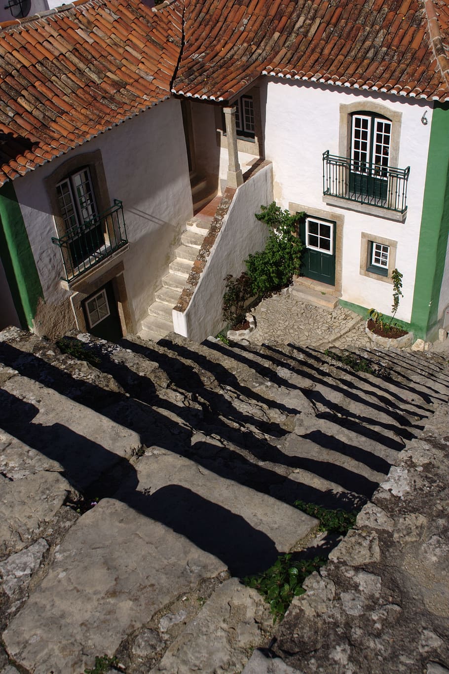 portugal, óbidos, stairs, historically, architecture, built structure, building exterior, building, sunlight, residential district