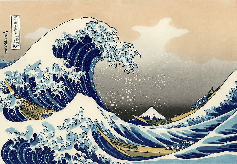 Hebat, gelombang, kanagawa, Jepang, Gelombang Hebat di Kanagawa, Yokohama, foto, samudra, domain publik, tsunami