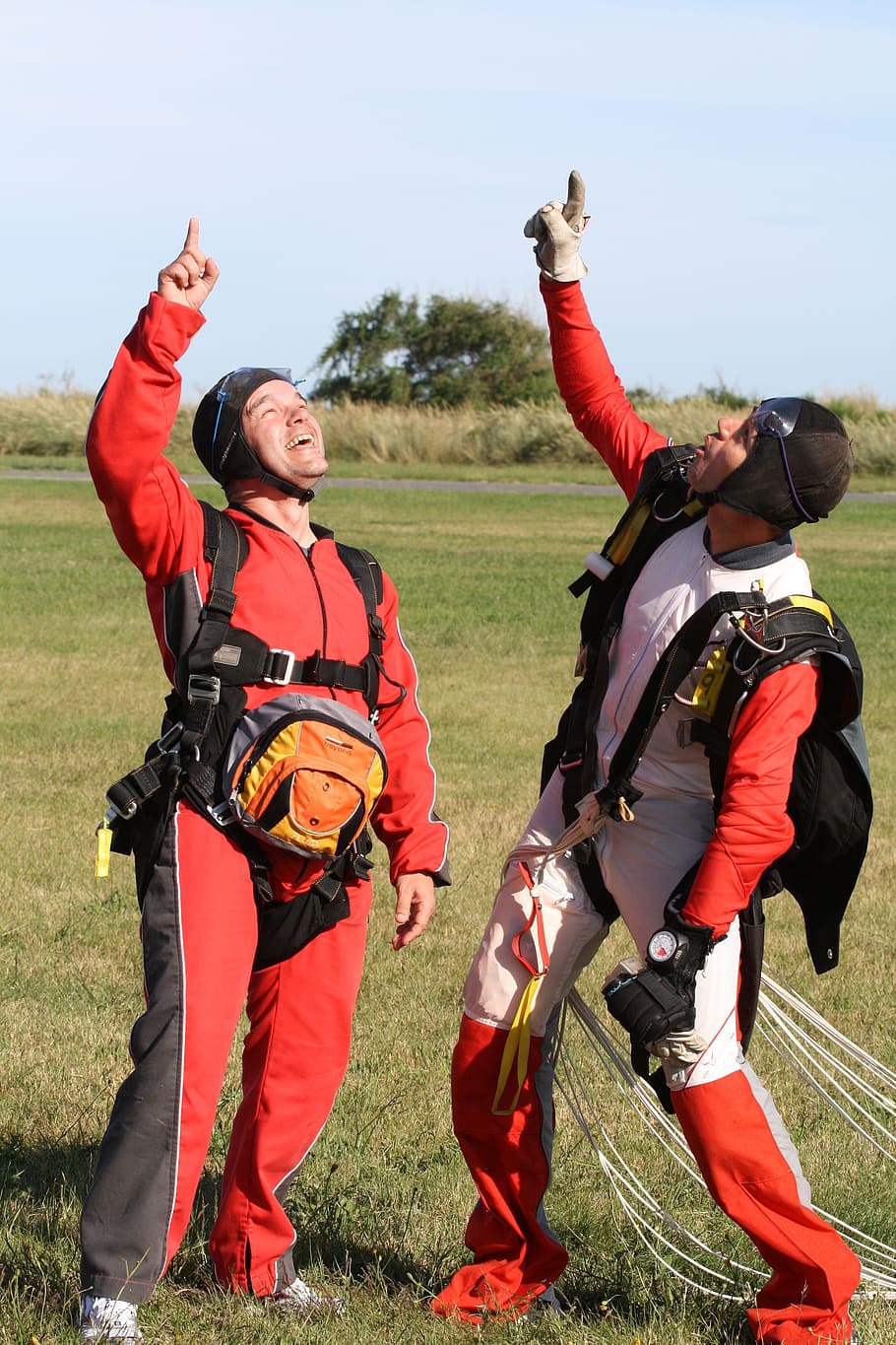 parachutists, skydivers, skydive, success, parachuting, thrilling, parachute, skydiving, real people, two people