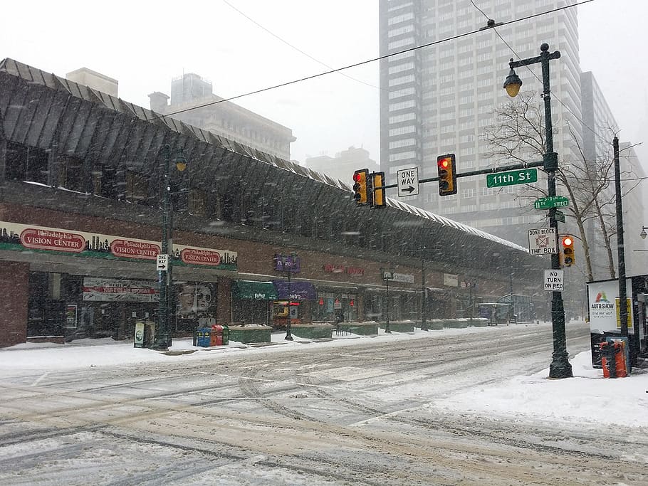 Filadelfia, nieve, ciudad, centro, urbano, Pennsylvania, invierno, temperatura fría, arquitectura, exterior del edificio