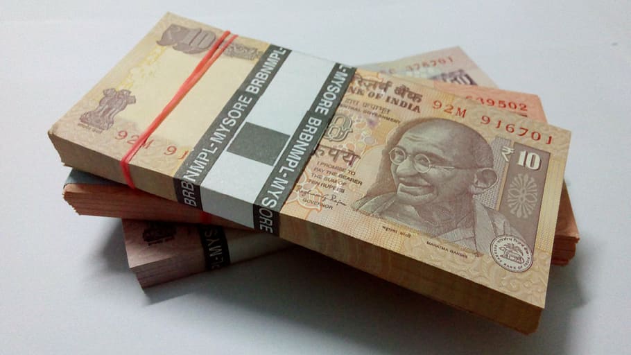 10, indiano, rupia, nota, pacote, moeda indiana, dinheiro, negócio, lucro, projeto de lei