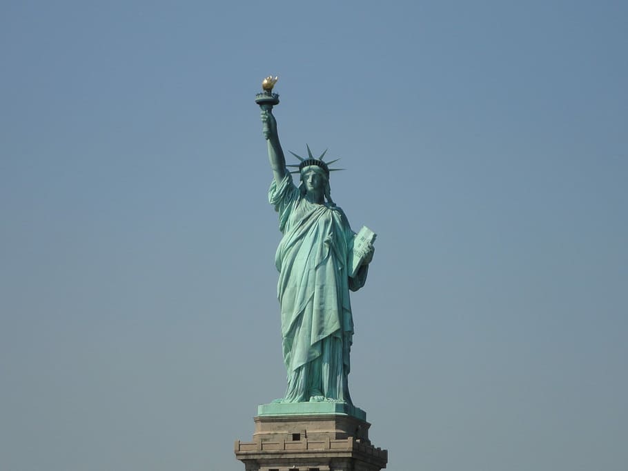 estátua, novo, york, Estátua da liberdade, Liberdade, Nova Iorque, Estados Unidos da América, América, farol, tocha flamejante