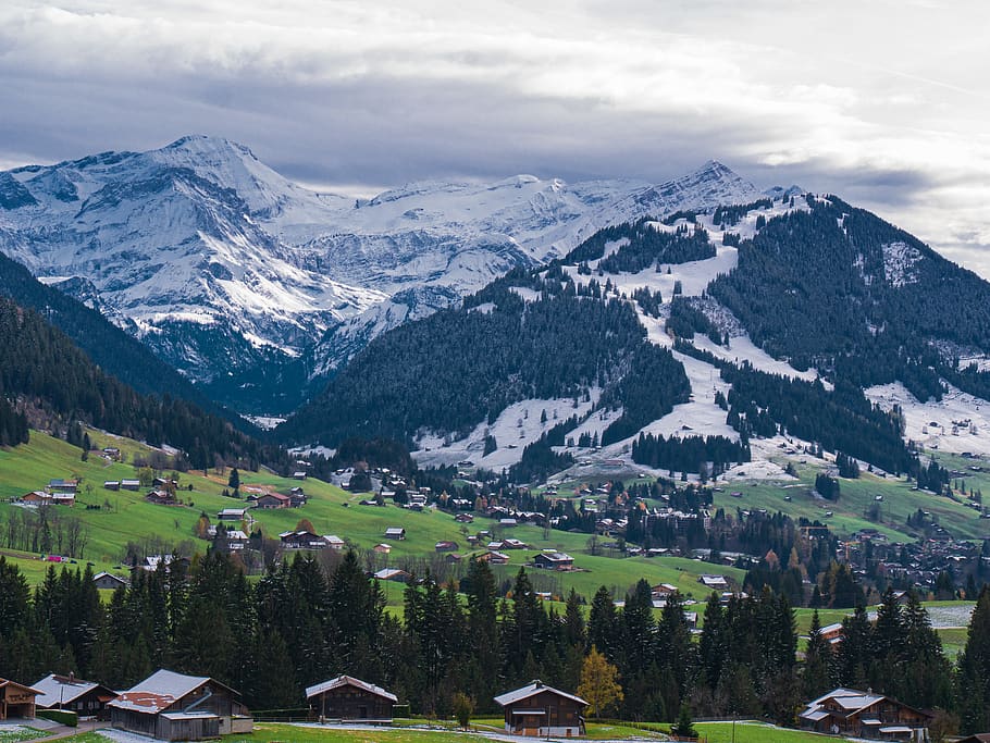montañas, alpino, paisaje de montaña, Oberland bernés, suiza, paisaje, montaña, pintorescos - naturaleza, nieve, arquitectura