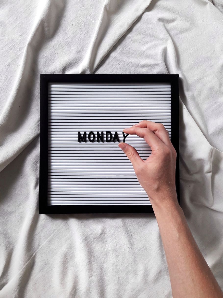 monday, day, calendar, diary, reminder, board, the note, letters, note, human hand