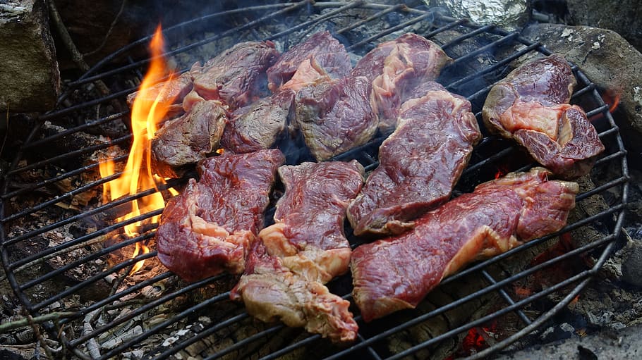 grilled, meat, burner, barbecue, steak, raw, bbq, grill, meal, beef