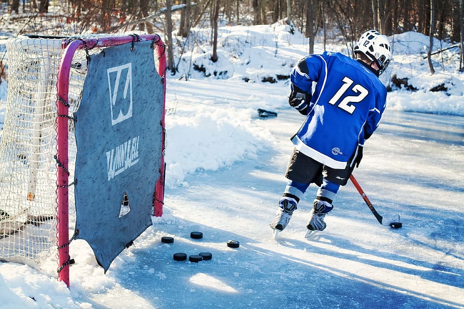 person, playing, goal, Ice Hockey, Player, Winter, hockey player, young, ice, outdoor