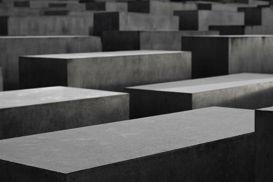 gray concrete tomb, berlin, concrete, holocaust memorial, sadness, stone, in a row, full frame, indoors, memorial