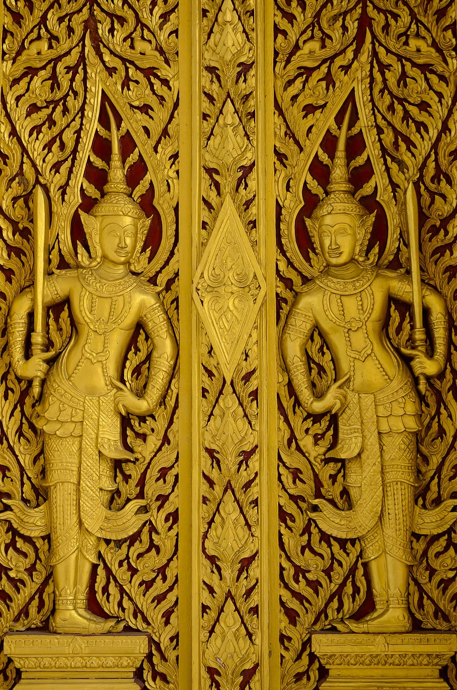 tailandia, bajorrelieve, buda, estatua, escultura, asia, decorativas, puerta, equilibrio, oro