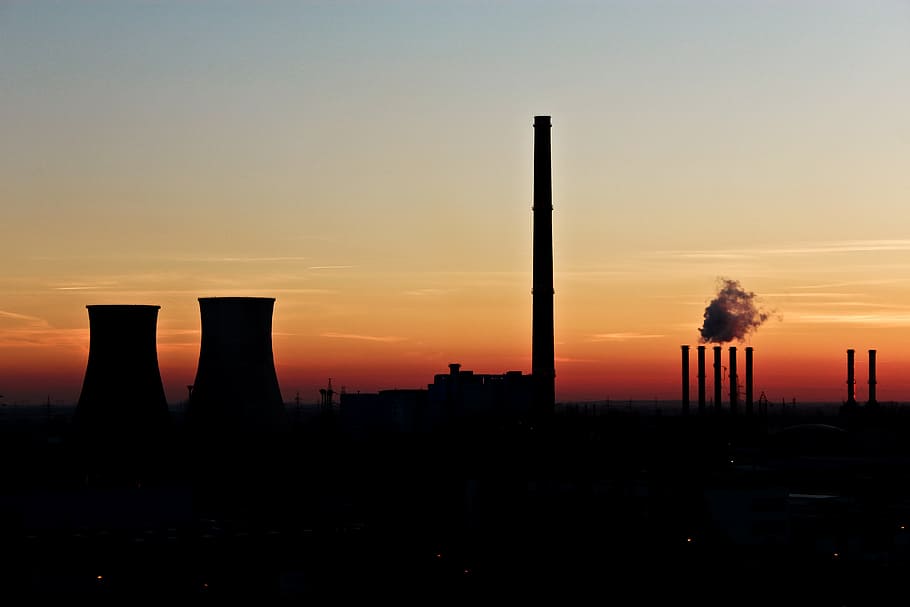 nuclear, power plant, sunset, air pollution, backlit, coal, dawn, dusk, energy, grinder