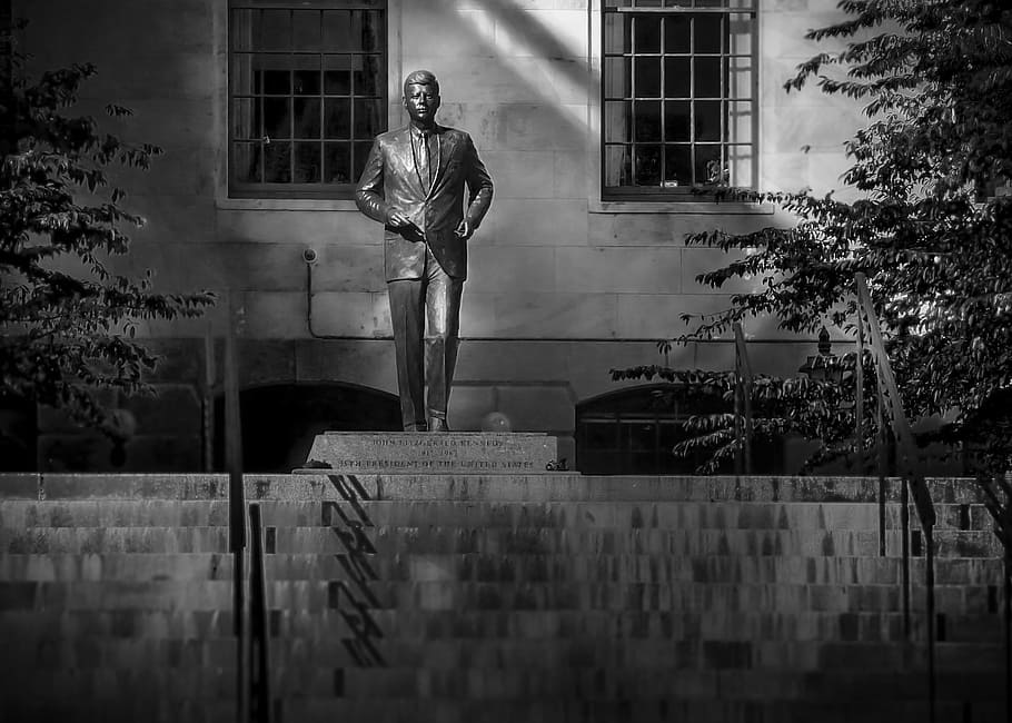 Kennedy, Boston, Statue, j f kennedy, building exterior, window, architecture, built structure, reflection, crime