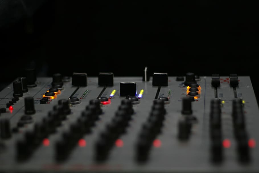 gray audio mixer, deejay, dj, mixer, night, record, turntable, vinyl, sound mixer, music