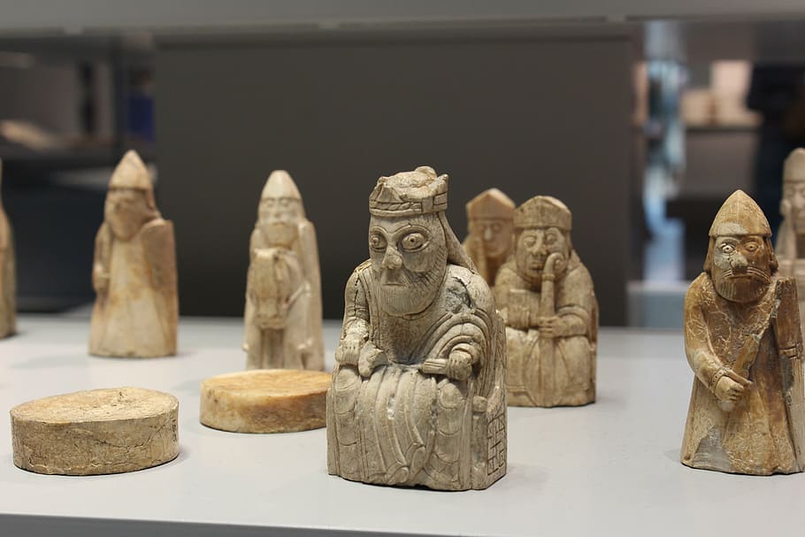 chess, chessmen, lewis chessmen, british museum, pieces, king, isle of lewis, art and craft, sculpture, statue