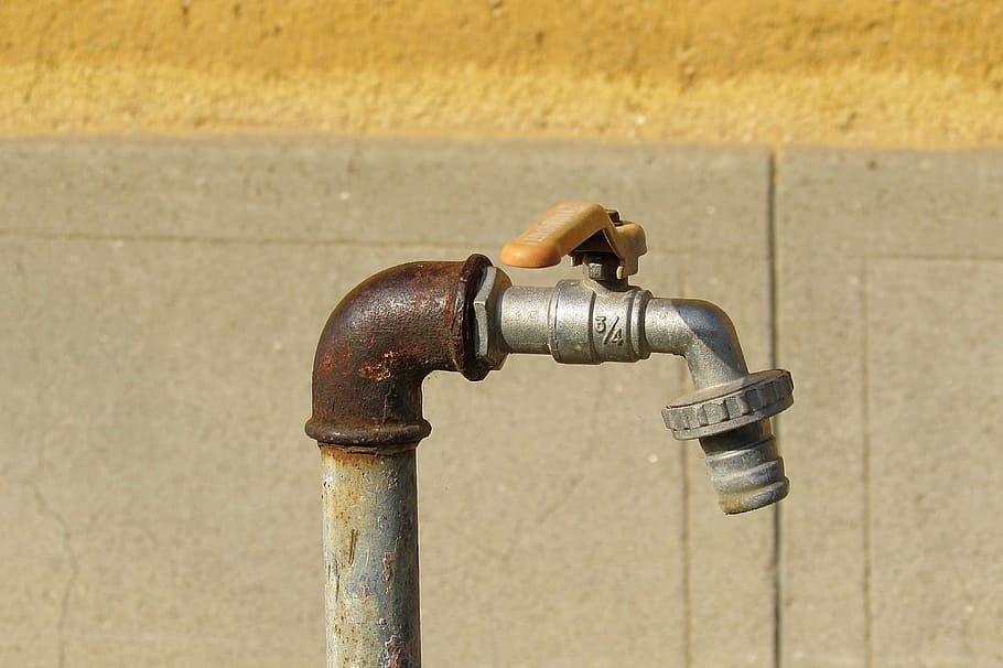 faucet, line, water pipe, oxidized, gland, pipes, irrigation, water connection, metal, wall - building feature