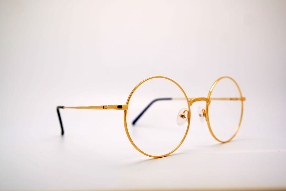 Kacamata berbingkai emas, kacamata, lensa, domain publik, visi, penglihatan, kaca pembesar, tidak ada orang, alat uji mata, bisnis