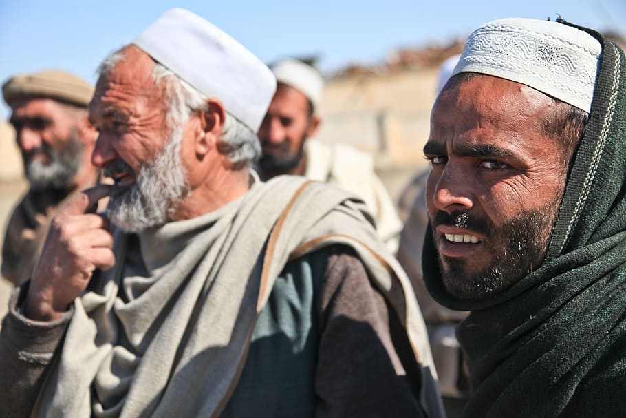 four, group, men, wearing, taqiyah, daytime, afghanistan, person, portrait, muslim