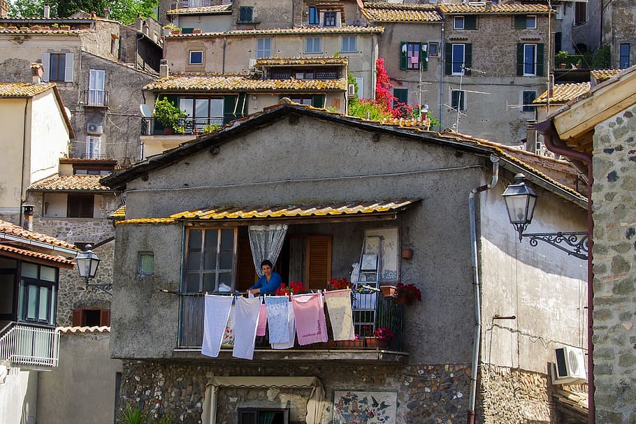 Anguillara, Rome, Drying, Laundry, drying laundry, housewife, italy, lazio, historic village, village