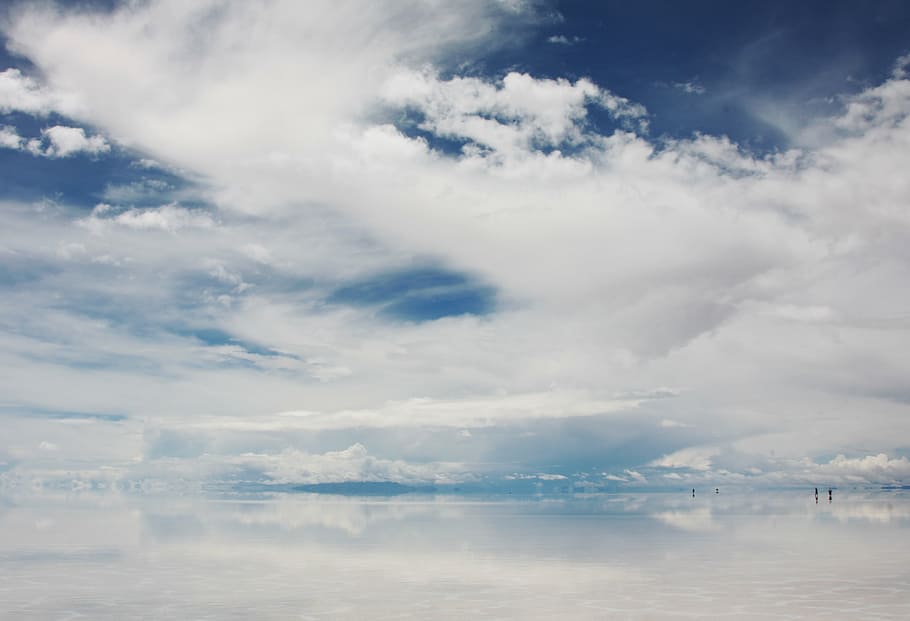 white cloudy sky, salt, lake, white, clouds, sky, water, reflection, cloud - sky, nature