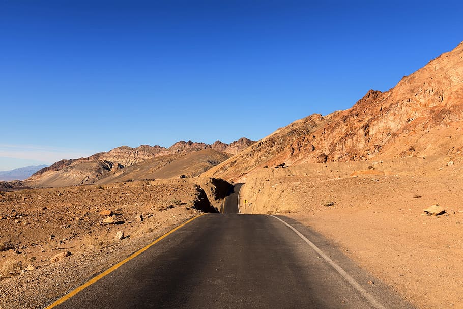 jalan di samping gunung, Death Valley, California, Lansekap, lembah kematian, pemandangan, gurun, kering, panas, pegunungan