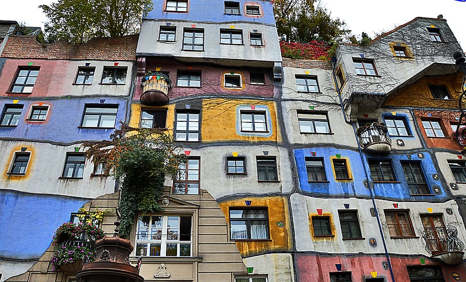water-house-vienna, Hundreds, Water-House, Vienna, Colorful, hundreds of water-house-vienna, bowever, architecture, house, window