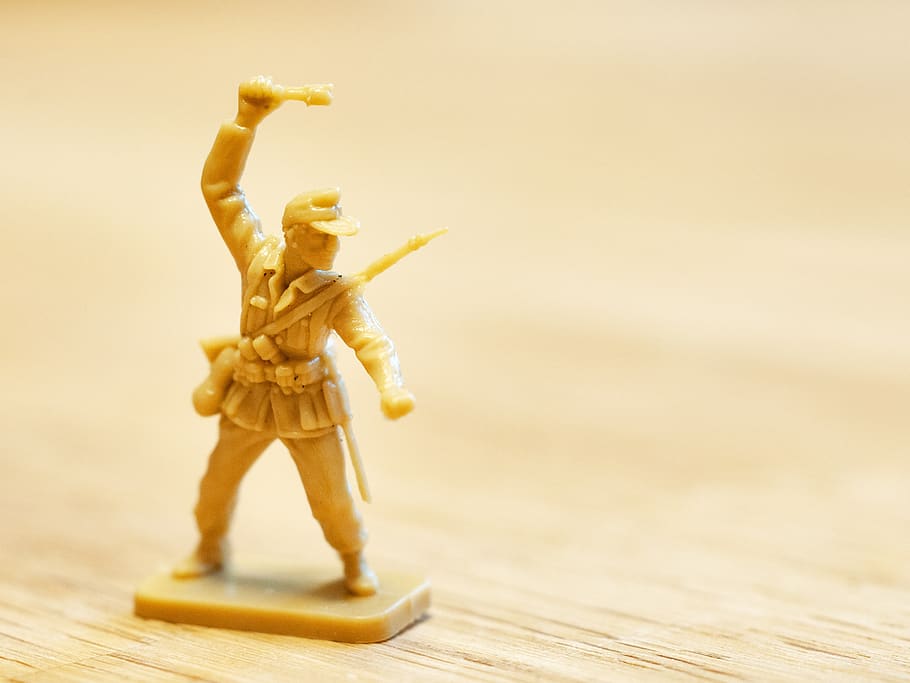 plastic, toy, soldier, toys, play, fun, representation, human representation, wood - material, gold colored