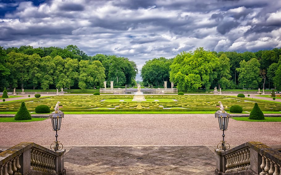 green, labyrinth, landscape photography, park, baroque, historically, schlossgarten, castle park, artwork, garden