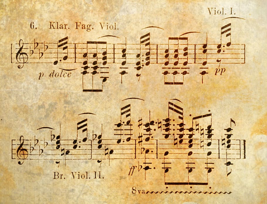 musical note screenshot, brown, music, sheet music, notenblatt, symphony, beethoven, texture, background, treble clef