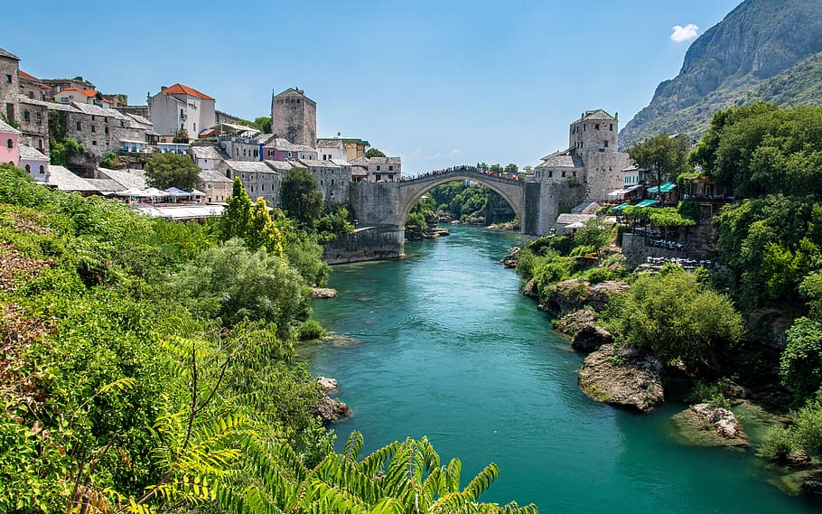 mostar, bosnia, bosnia and herzegovina, bridge, old, unesco, architecture, islam, europe, famous