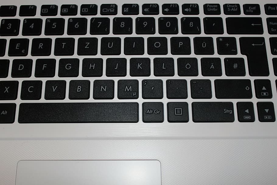 teclado, laptop, chaves, datailaufnahme, teclado de computador, caderno, branco, letras, eletrônica, computador