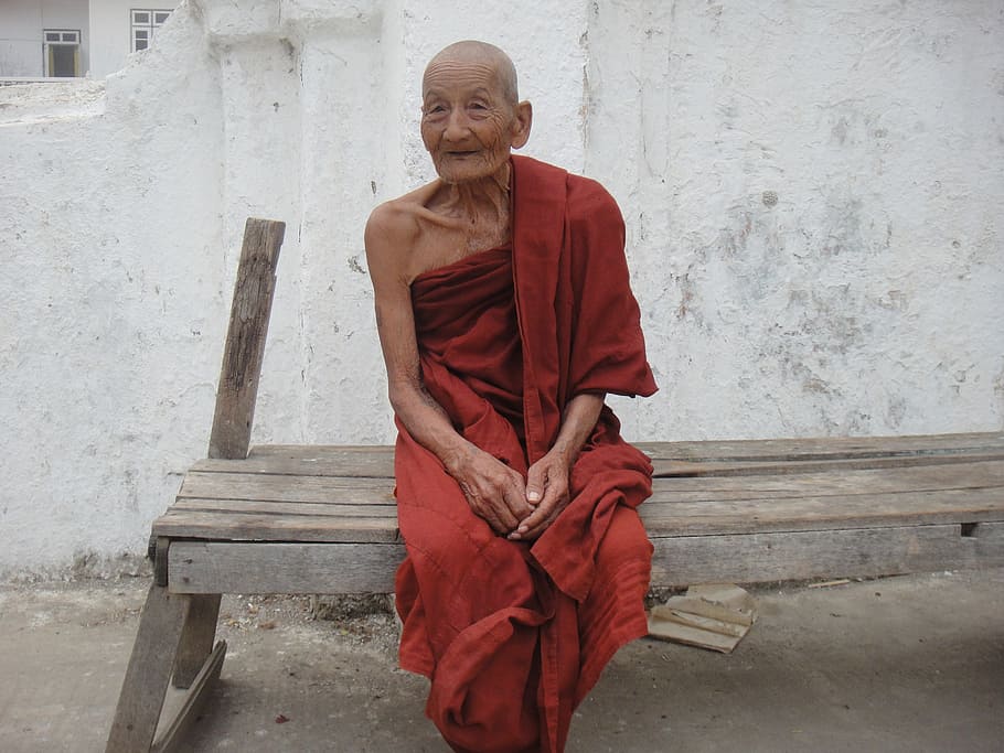 monge, myanmar, religião, budismo, Birmânia, velho, idosos, fiel, fé, uma pessoa