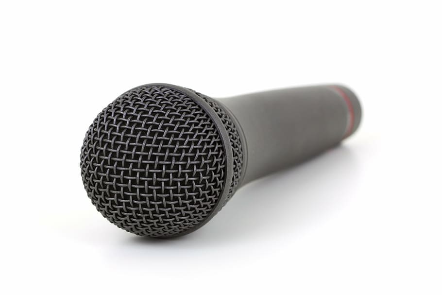 micrófono inalámbrico gris, audio, comunicación, equipo, aislado, karaoke, medios de comunicación, micrófono, música, pop