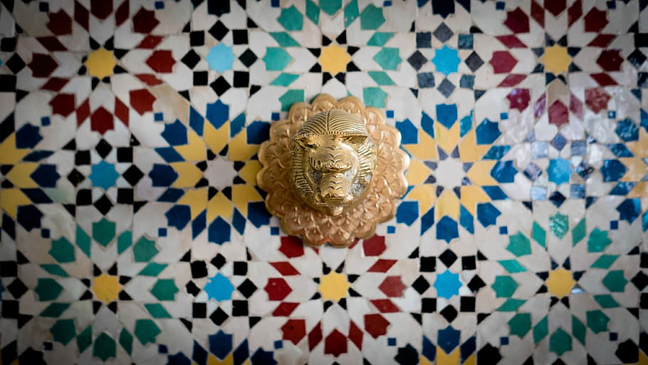 Lion Head, Water, Outlet, Wall, Fountains, water outlet, wall fountains, wall head, mosaic, pattern