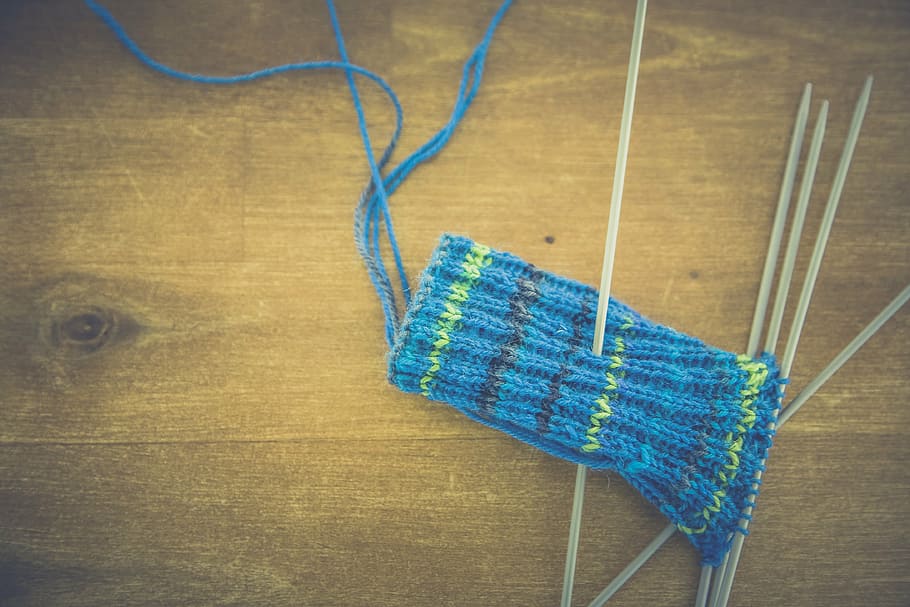 bolso de punto de cruz azul, tejido de punto, lana, mano de obra, cuna de gato, estructura, agujas de tejer, pasatiempo, strickliesel, suéter