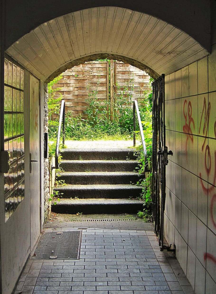 Pedestrian Tunnel, Stairs, park, grafiti, passage, architecture, old, rustic, shabby, wall