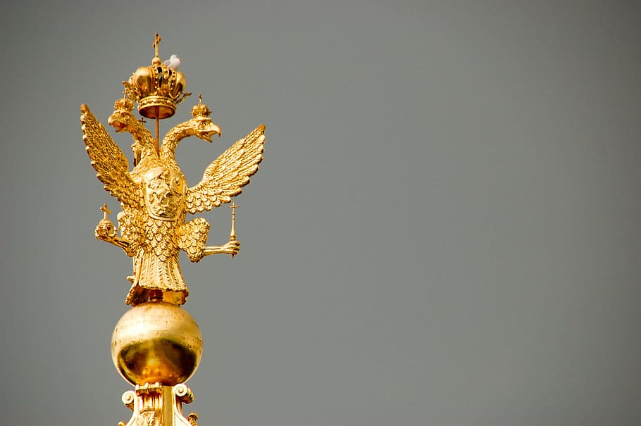 gold-colored bird figurine, architecture, weapons, organ, bird, blue, clean, coat, crown, jewelry