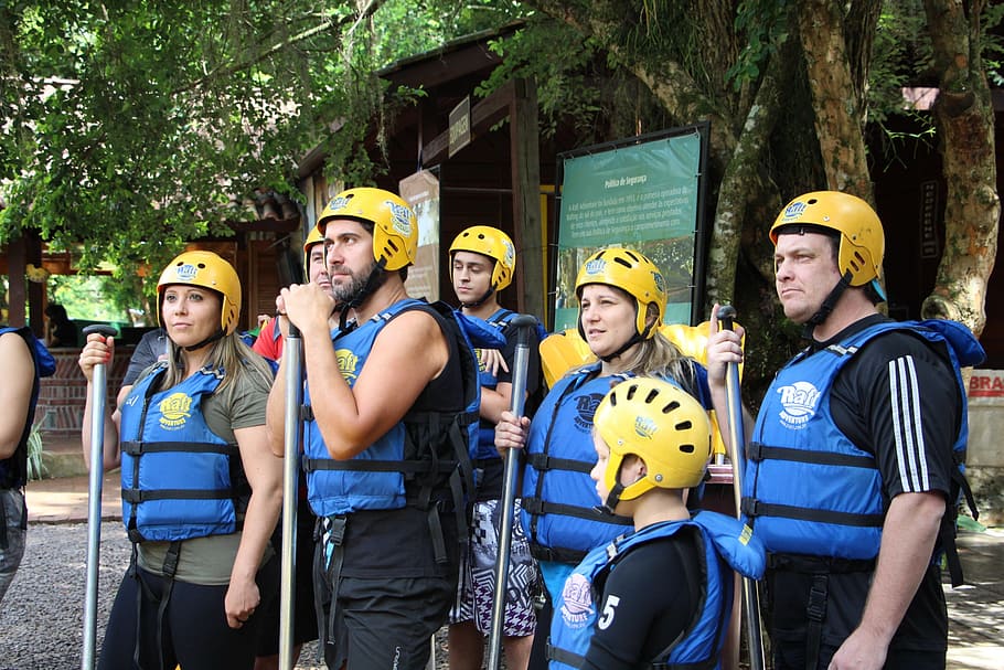 rafting, team, group, instruction, portrait, group of people, smiling, looking at camera, adult, helmet