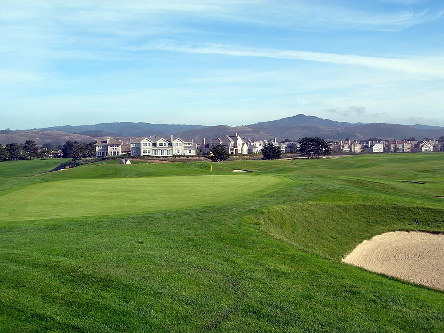 Golf, Half Moon Bay Ca, Scenic, landscape, field, green color, grass, day, building exterior, architecture