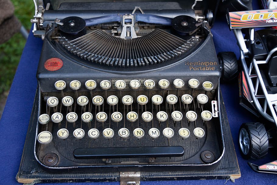 máquina de escribir, remington, máquina de escribir de viaje, alfabeto, letras, antiguo, equipo, teclado, licencia, máquina