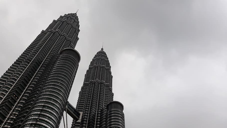 low, angle photography, petronas tower, malaysia, klcc, tall, kuala, asia, lumpur, landmark