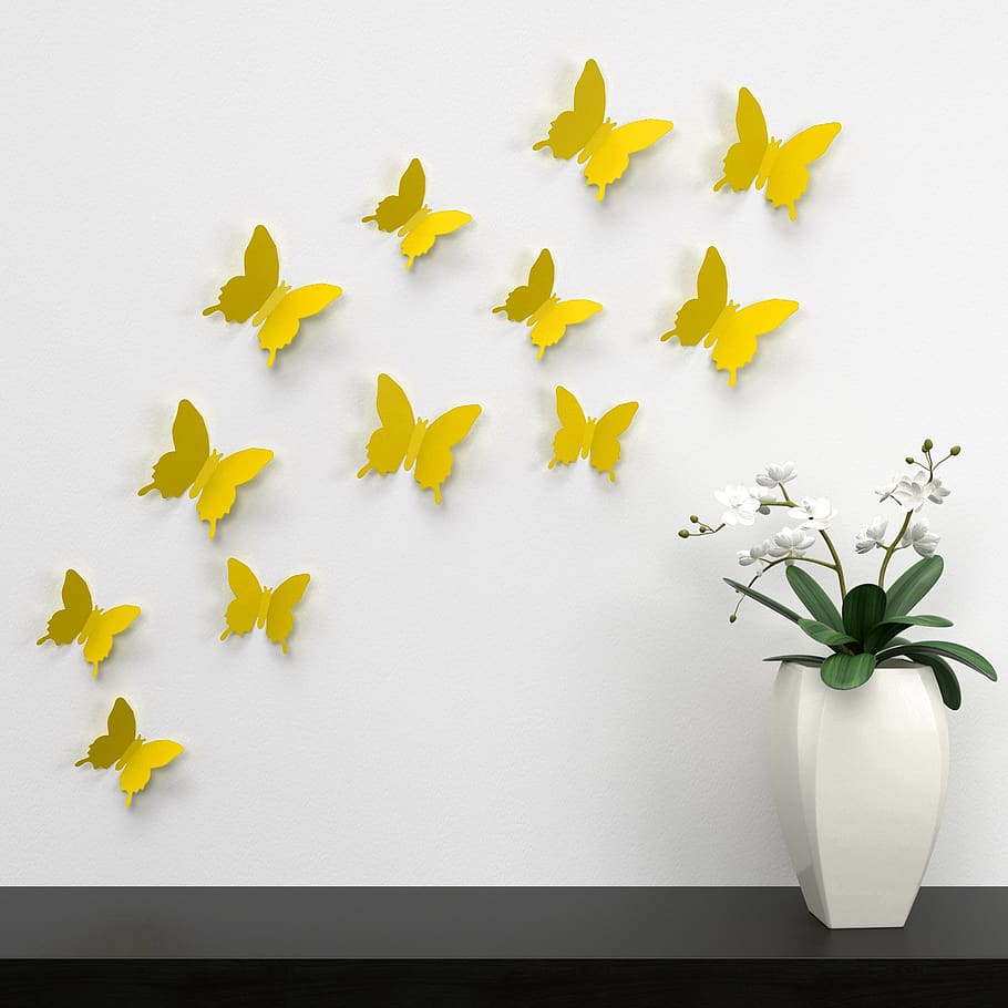 butterfly, wall, decoration, color, paper decoration, colorful, pleasure, sticker, flower, plant